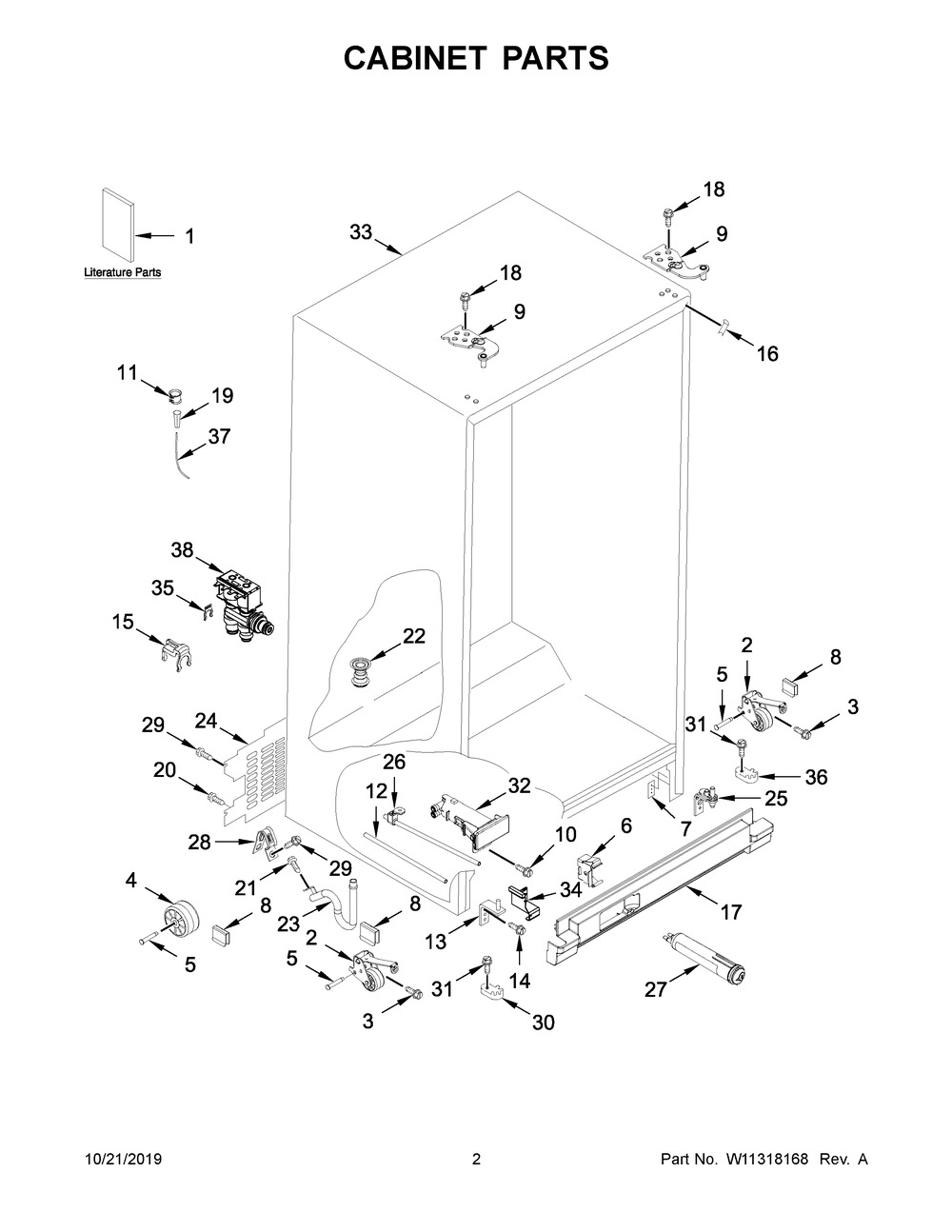 Cabinet Parts Diagram and Parts List for WRS311SDHM02  Whirlpool Refrigerator