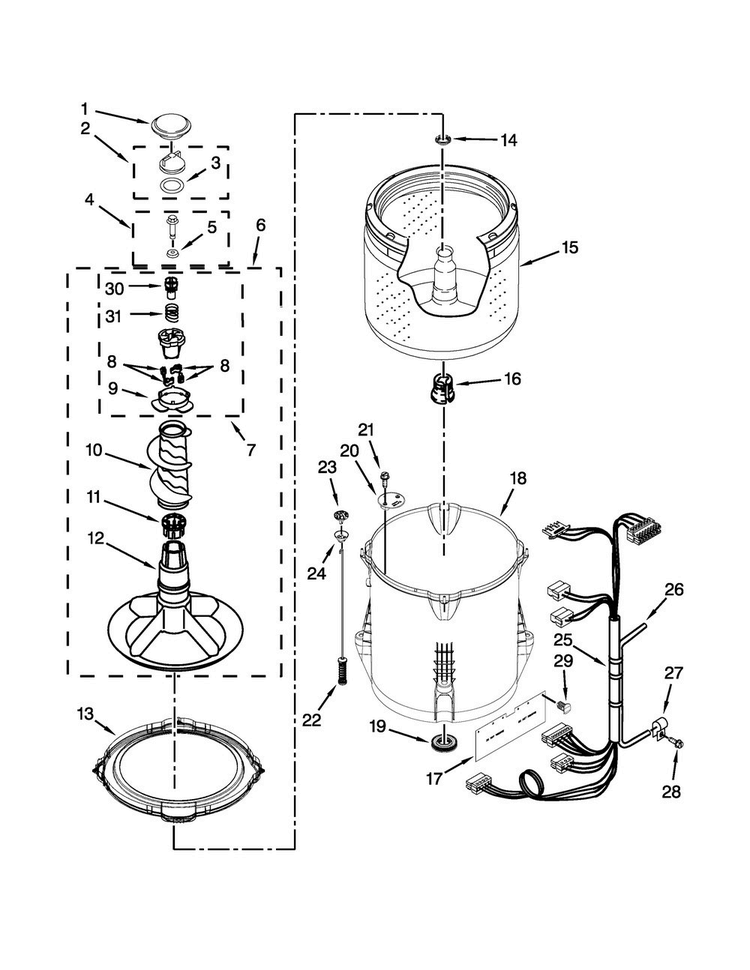 Basket And Tub Parts Diagram and Parts List for 4GWTW4740YQ3  Whirlpool Washer
