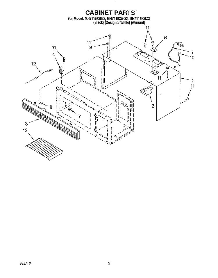 CABINET Diagram and Parts List for MH7115XBQ2  Whirlpool Microwave