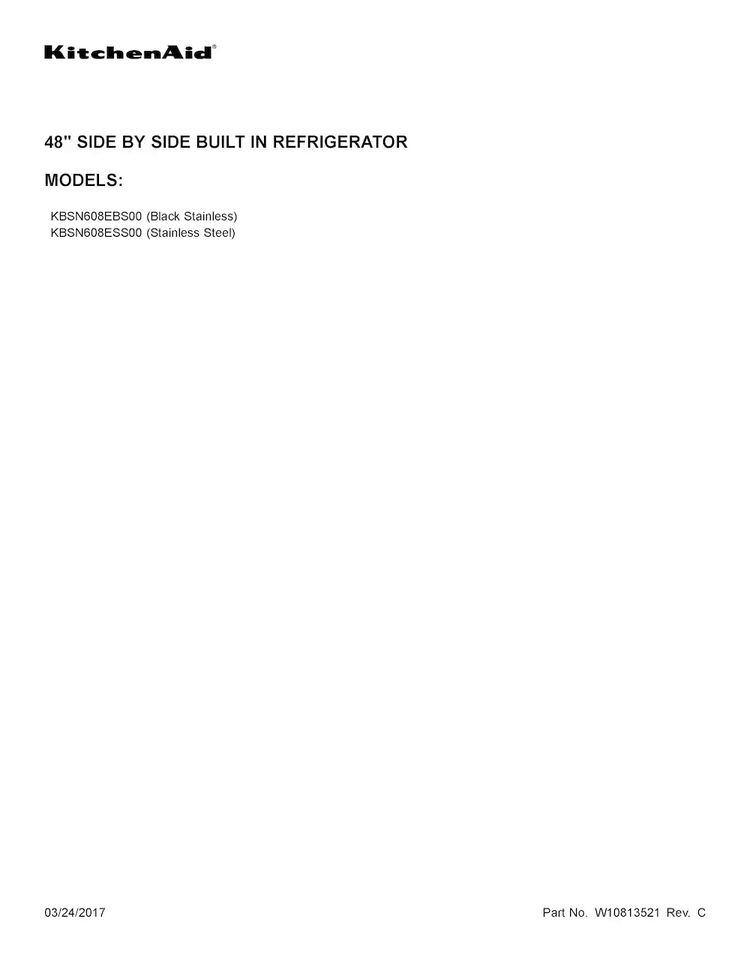 Cover Sheet Diagram and Parts List for KBSN608EBS00  KitchenAid Refrigerator