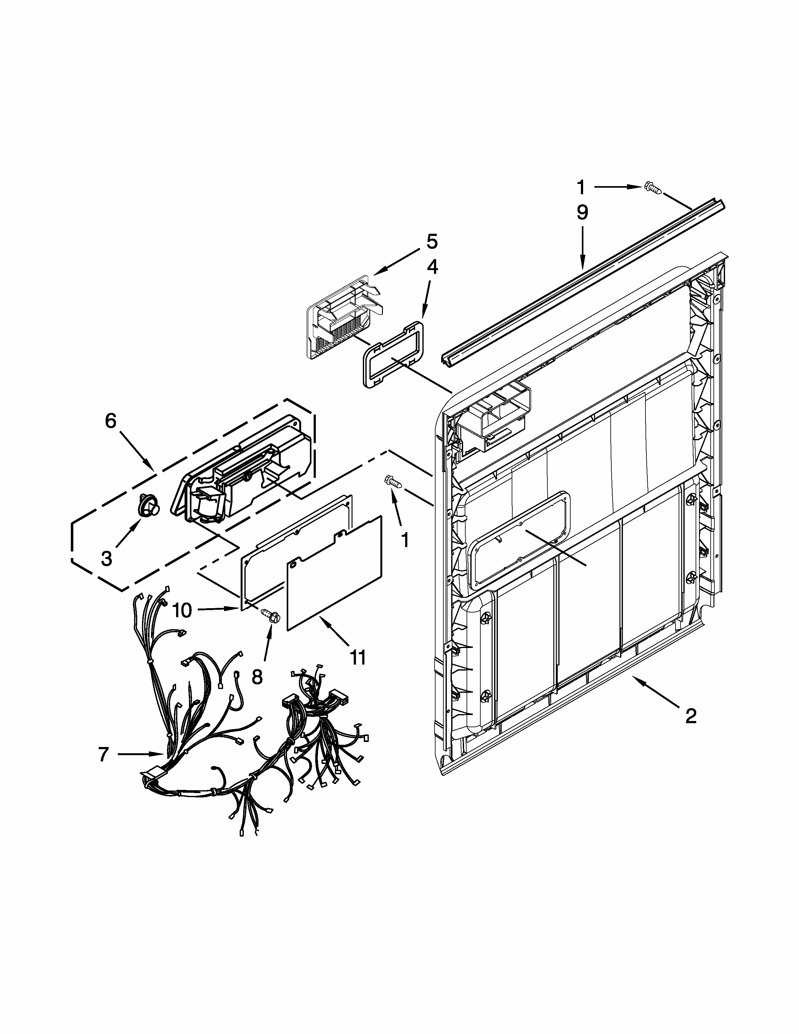 Inner Door Parts Diagram and Parts List for 66517159K214  Kenmore Dishwasher