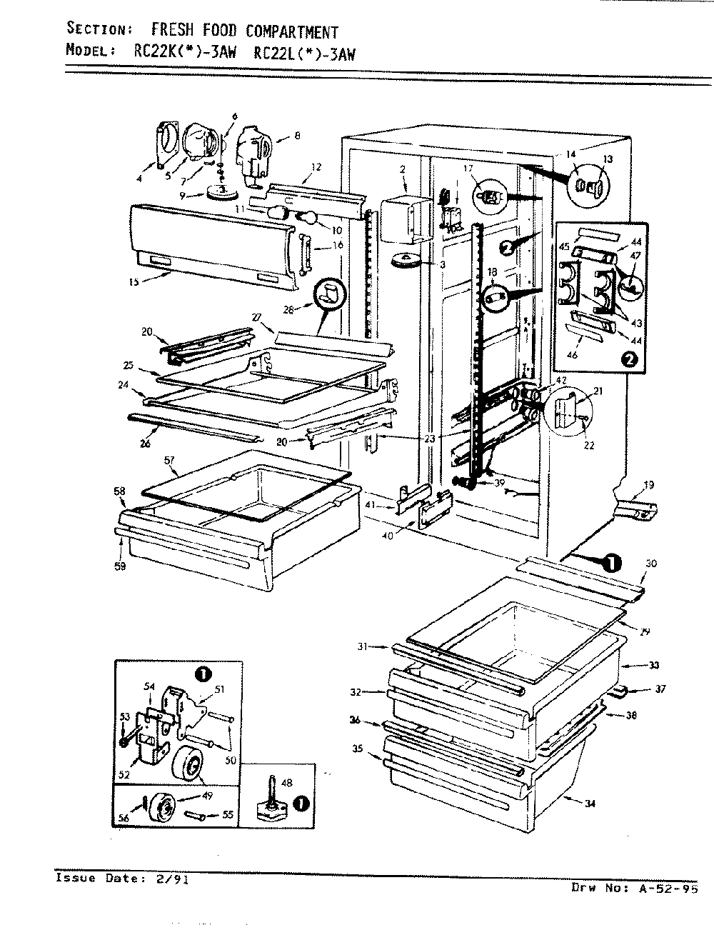 03 - Fresh Food Compartment Diagram and Parts List for RC22KA-3AW  Whirlpool Refrigerator