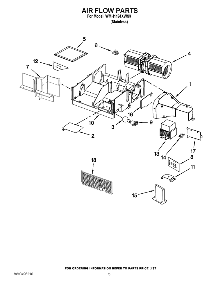 AIR FLOW PARTS Diagram and Parts List for WMH1164XWS3  Whirlpool Microwave