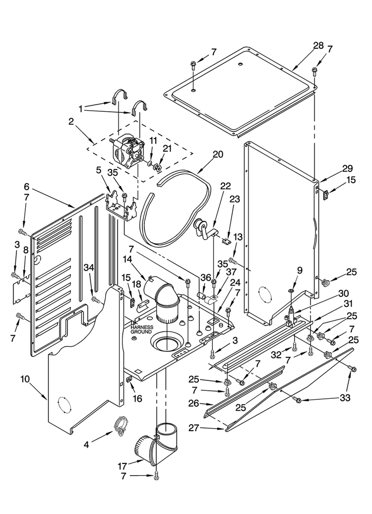 Dryer Cabinet And Motor Parts Diagram and Parts List for 11080754003  Kenmore Washer Dryer Combo