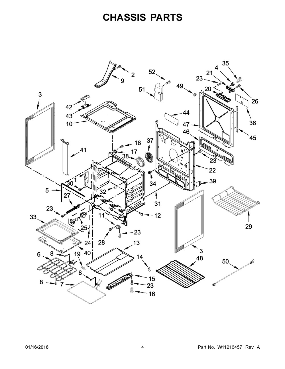Chassis Parts Diagram and Parts List for YWEE750H0HZ0  Whirlpool Range