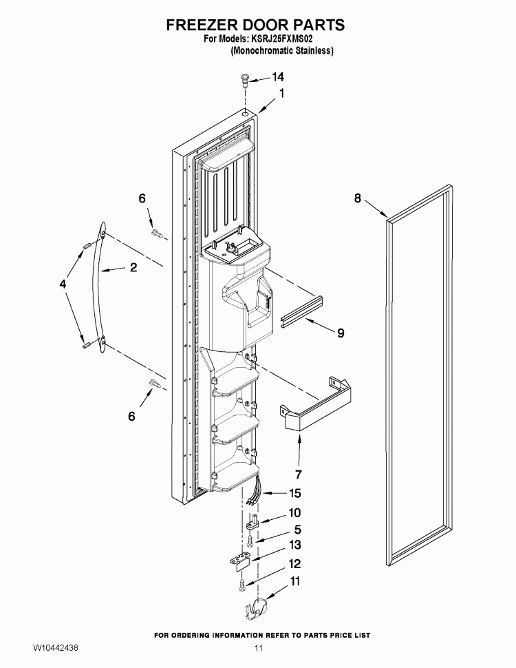 FREEZER DOOR PARTS Diagram and Parts List for KSRJ25FXMS02  KitchenAid Refrigerator
