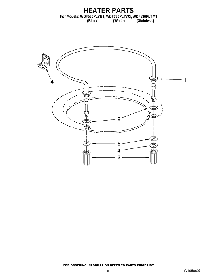 HEATER PARTS Diagram and Parts List for WDF530PLYB3  Whirlpool Dishwasher