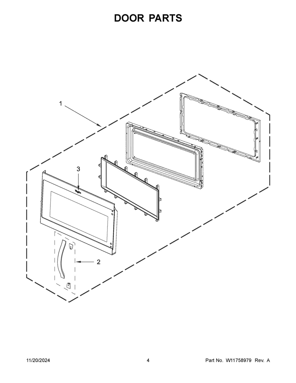 03 - Door Parts Diagram and Parts List for YWMH31017HB10  Whirlpool Microwave