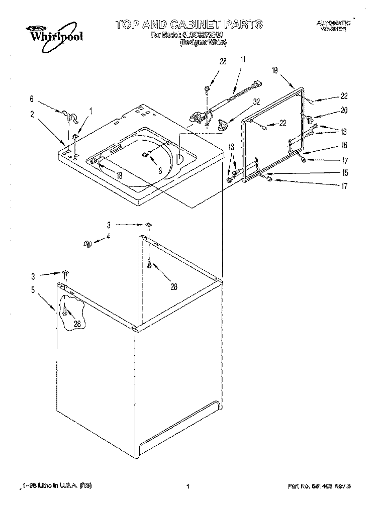 TOP AND CABINET Diagram and Parts List for 6LSC8255EQ0  Whirlpool Washer
