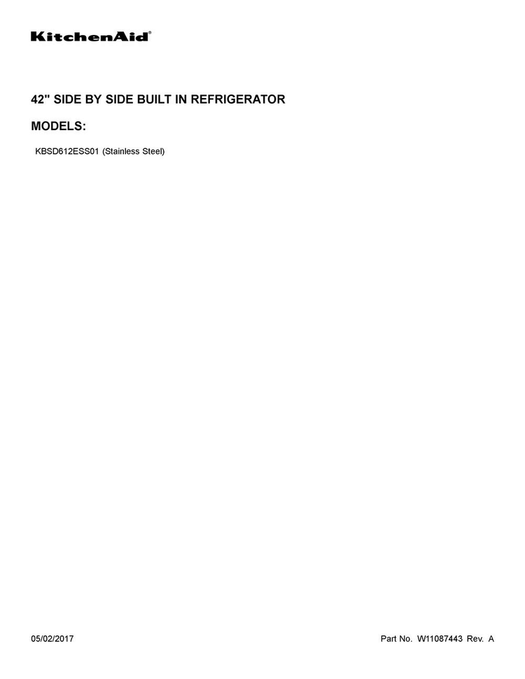 Cover Sheet Diagram and Parts List for KBSD612ESS01  KitchenAid Refrigerator