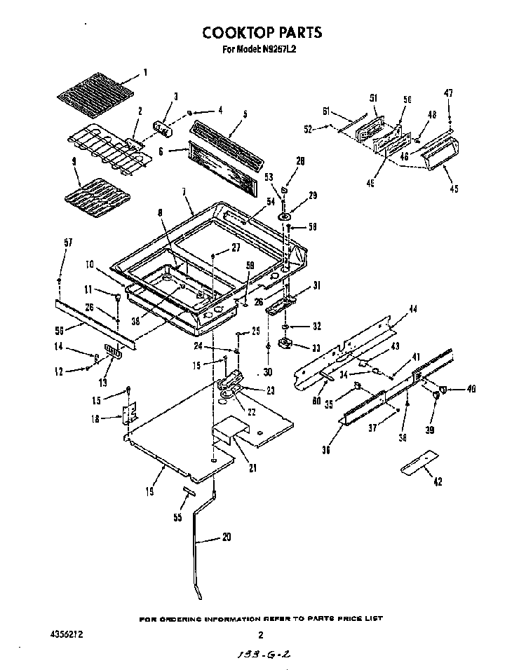 Cooktop Diagram and Parts List for N9257*2  Roper Range