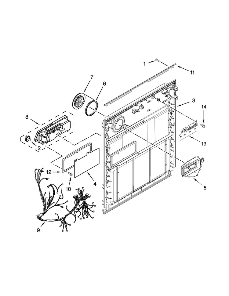 Inner Door Parts Diagram and Parts List for WDT720PADB1  Whirlpool Dishwasher