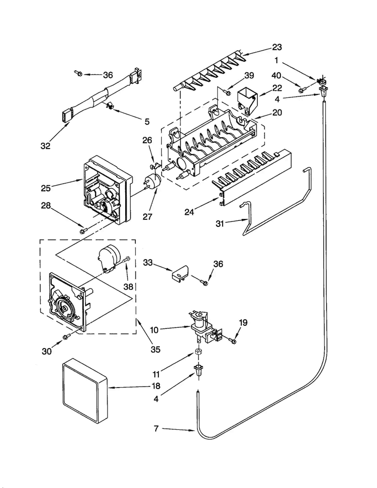 Icemaker Diagram and Parts List for ET21MMXJT01  Whirlpool Refrigerator