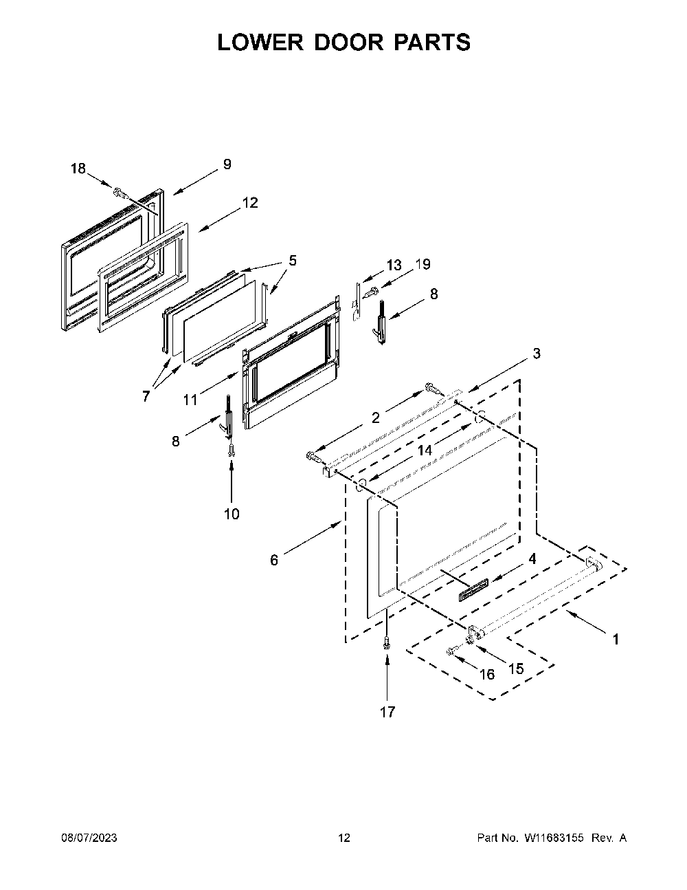 Lower Door Parts Diagram and Parts List for KFDD500ESS11  KitchenAid Range