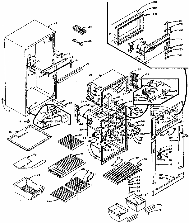 Refrigerator Cabinet Parts Diagram and Parts List for 106M12CL-F  Kenmore Refrigerator