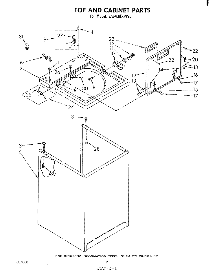 TOP AND CABINET , LITERATURE AND OPTIONAL Diagram and Parts List for LA5430XPW0  Whirlpool Washer