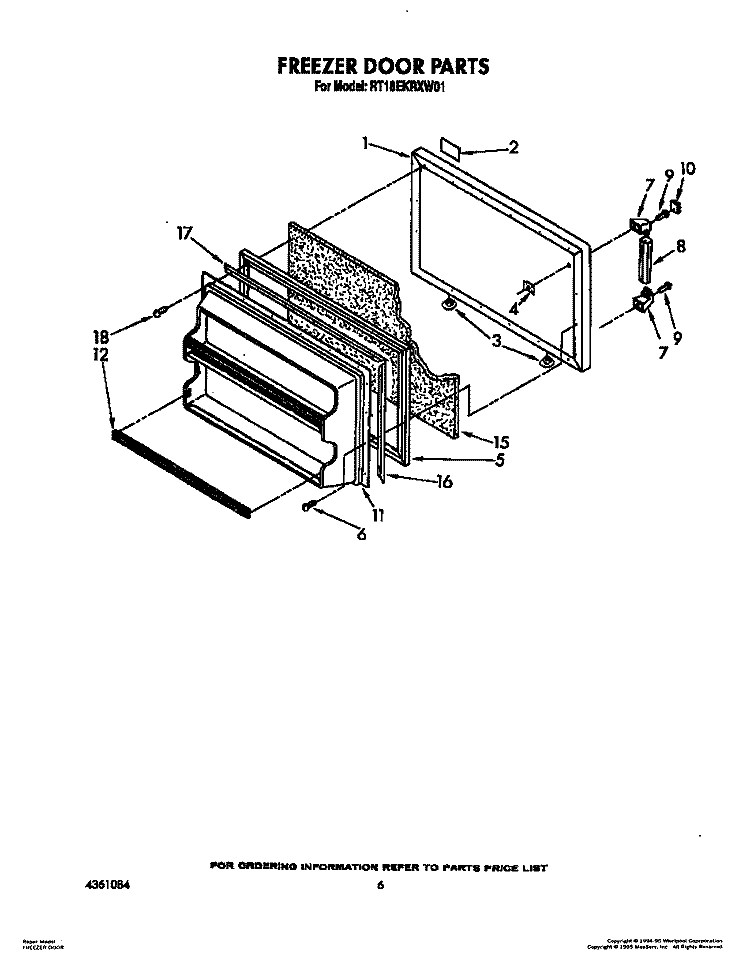 FREEZER DOOR Diagram and Parts List for RT18EKRXW01  Roper Refrigerator