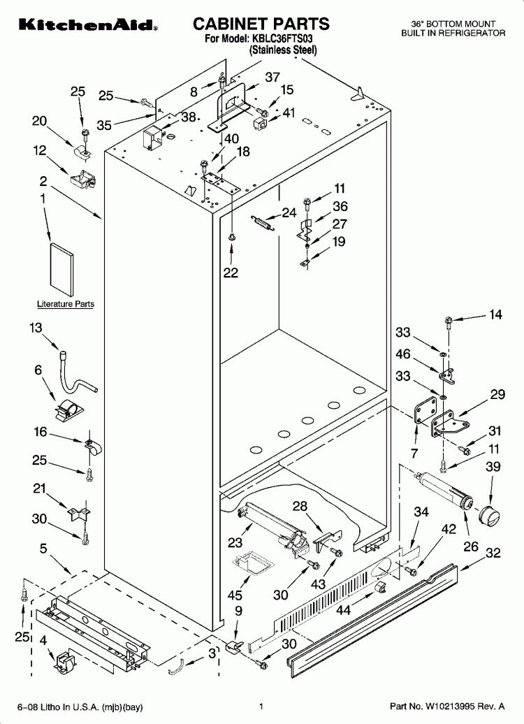 CABINET PARTS Diagram and Parts List for KBLC36FTS03  KitchenAid Refrigerator