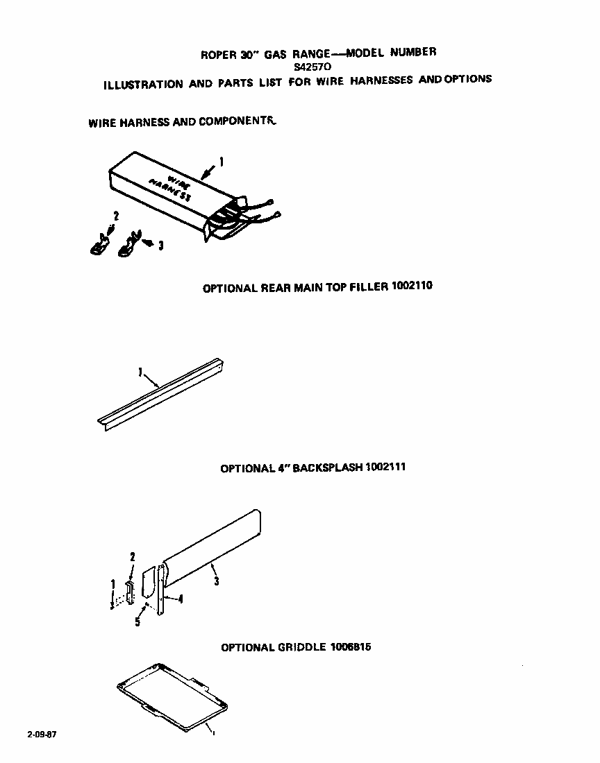 Wire Harness Diagram and Parts List for S4257*0  Roper Range