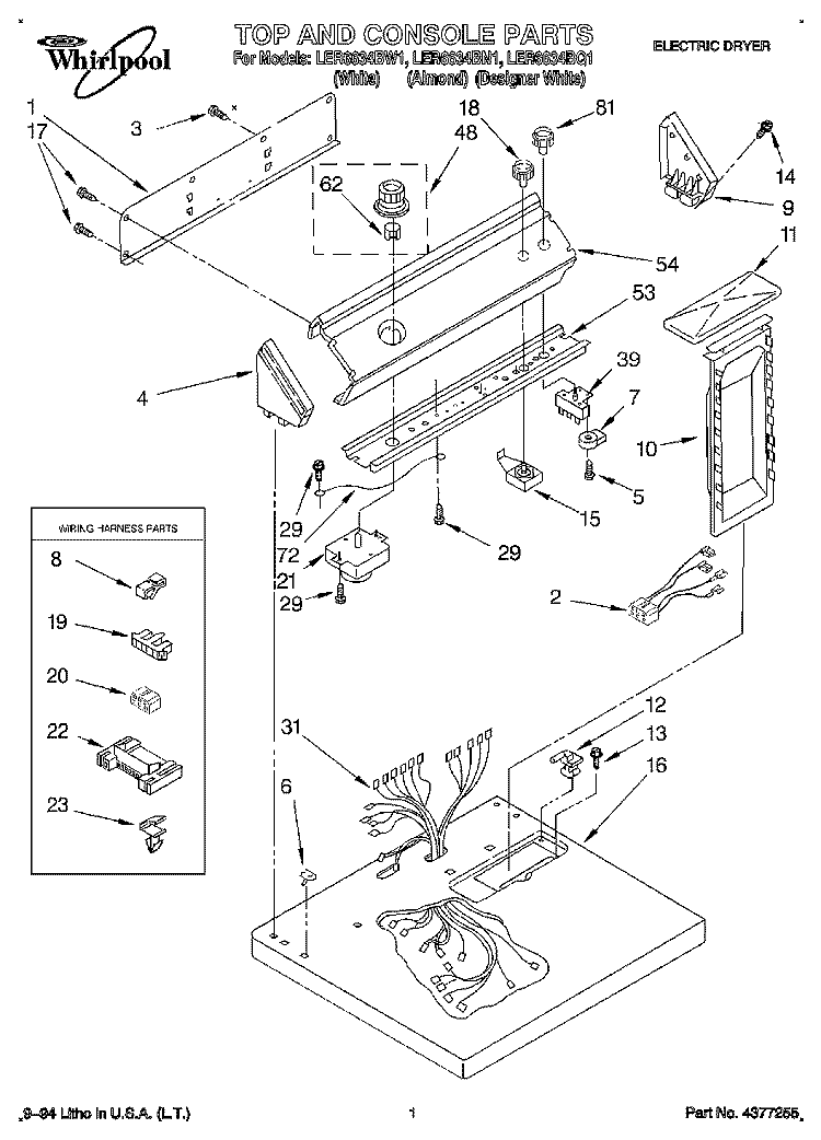 SECTION Diagram and Parts List for LER6634BW1  Whirlpool Dryer