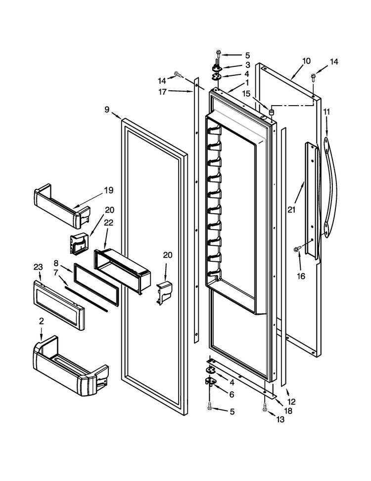 Refrigerator Door Parts Diagram and Parts List for KSSC36QTS08  KitchenAid Refrigerator