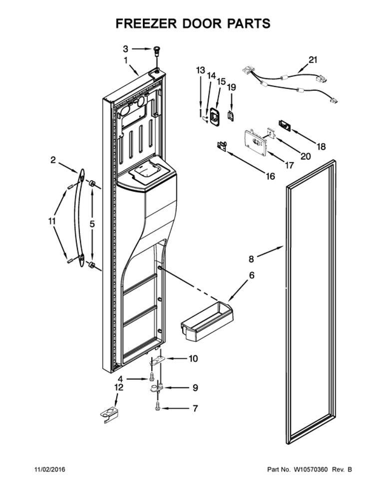 Freezer Door Parts Diagram and Parts List for 10641163310  Kenmore Refrigerator