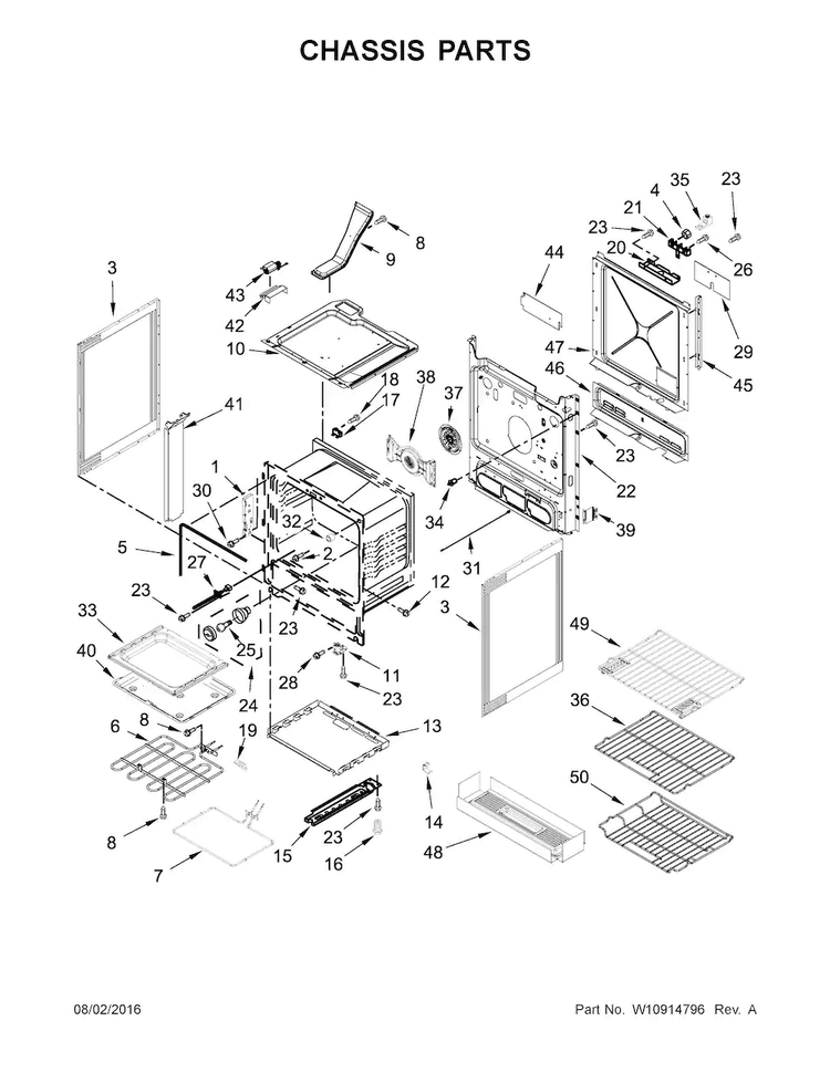 Chassis Parts Diagram and Parts List for KSEG700EBS0  KitchenAid Range