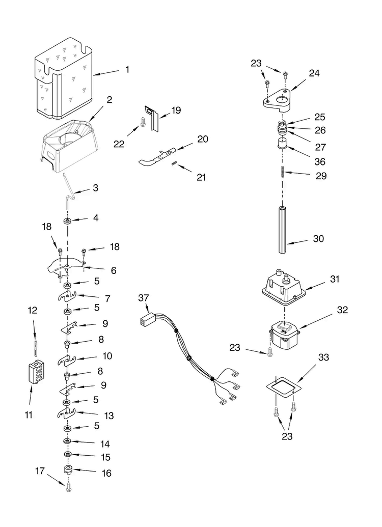 Motor And Ice Container Parts Diagram and Parts List for KSCS25INMS00  KitchenAid Refrigerator