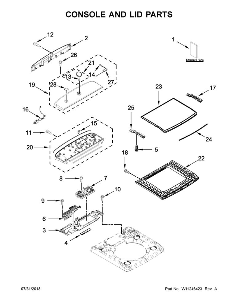 Console And Lid Parts Diagram and Parts List for 11031633612  Kenmore Washer