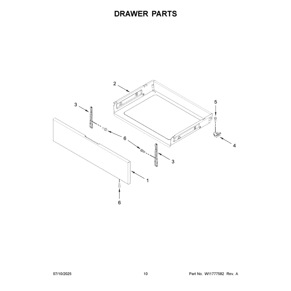 Drawer Parts Diagram and Parts List for WFES3030RS2  Whirlpool Range