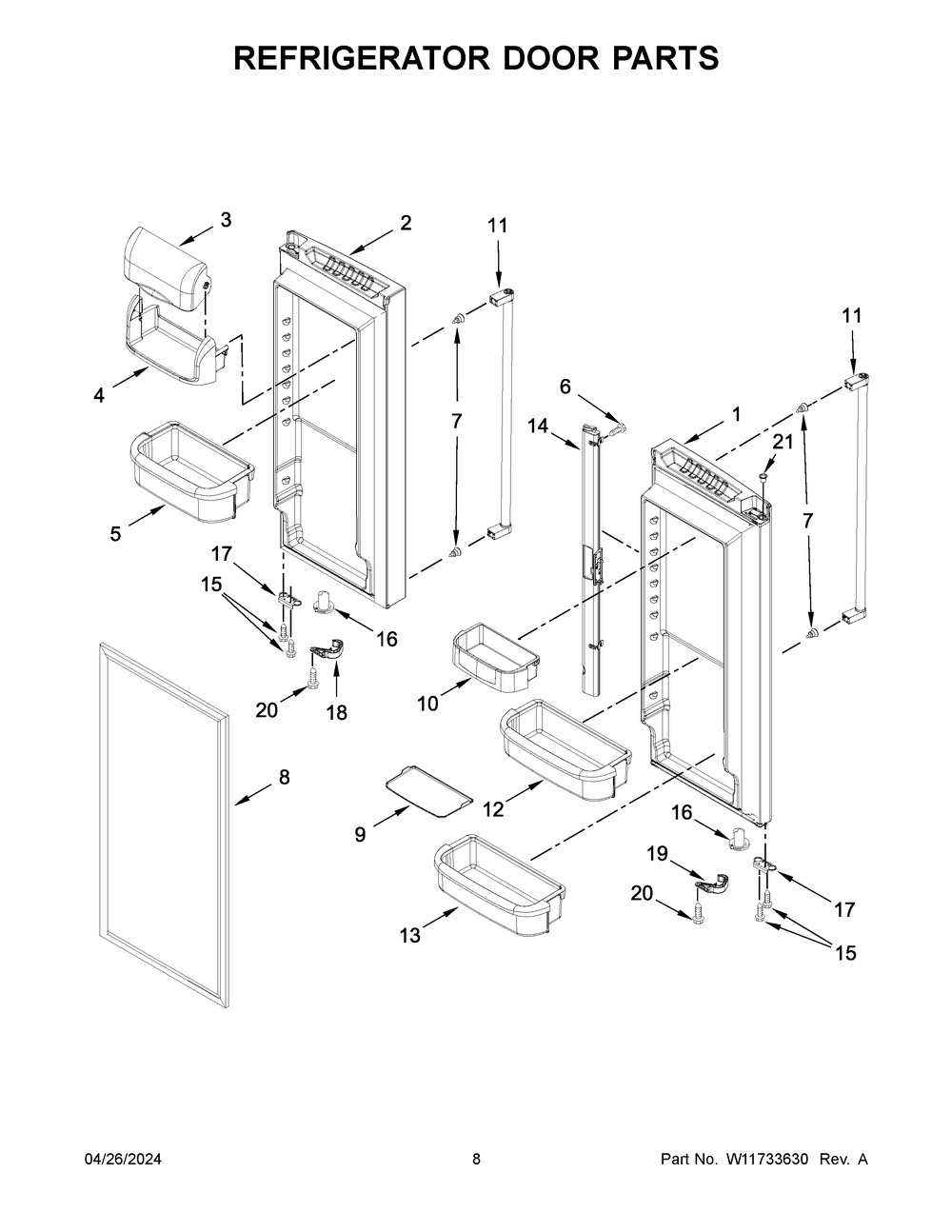 Refrigerator Door Parts Diagram and Parts List for KRFF302ESS08  KitchenAid Refrigerator