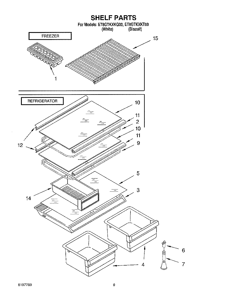 SHELF, OPTIONAL Diagram and Parts List for ET8GTKXKT00  Whirlpool Refrigerator