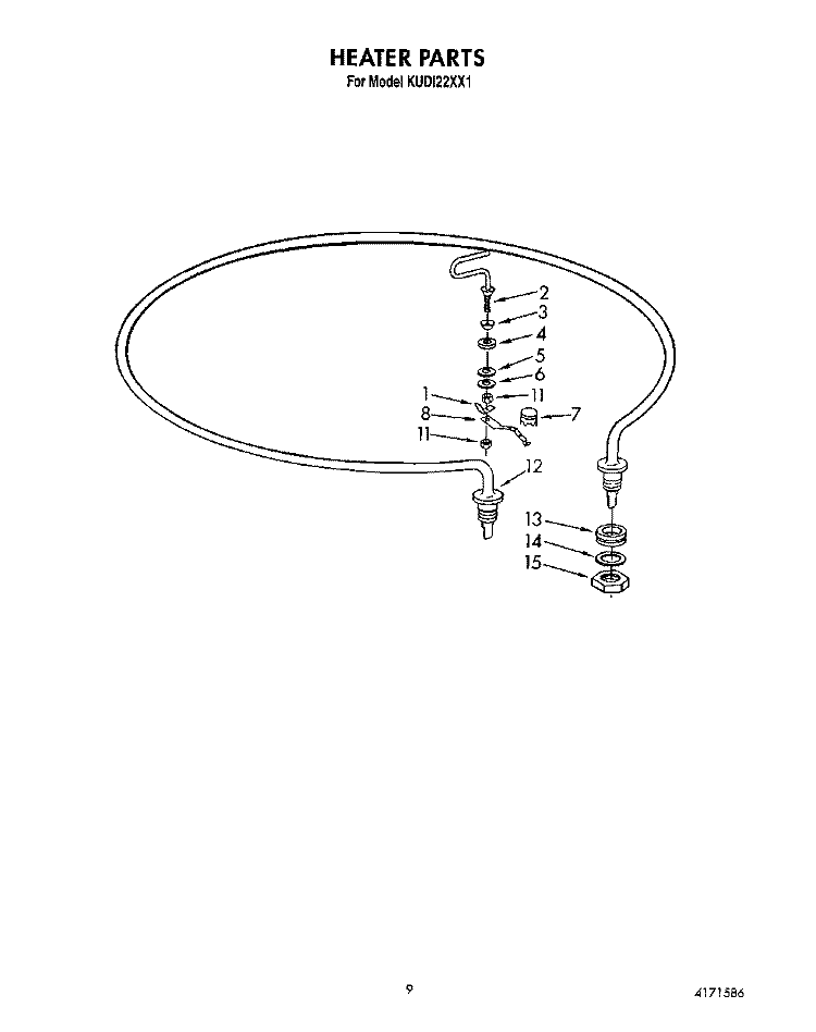 HEATER Diagram and Parts List for KUDI22XX1  KitchenAid Dishwasher