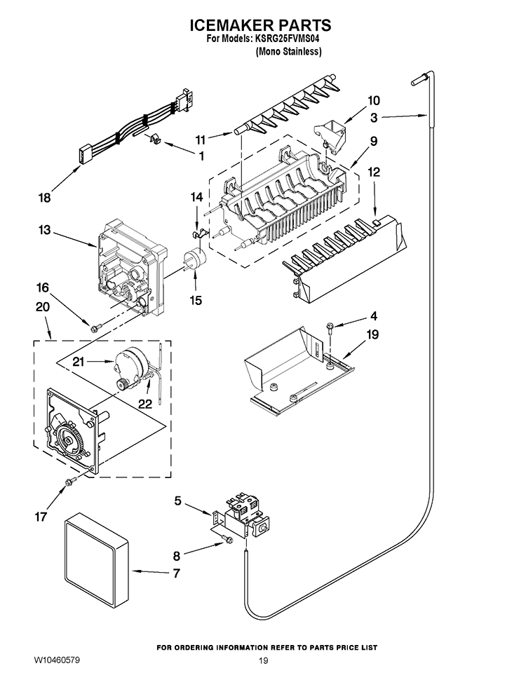 ICEMAKER PARTS Diagram and Parts List for KSRG25FVMS04  KitchenAid Refrigerator