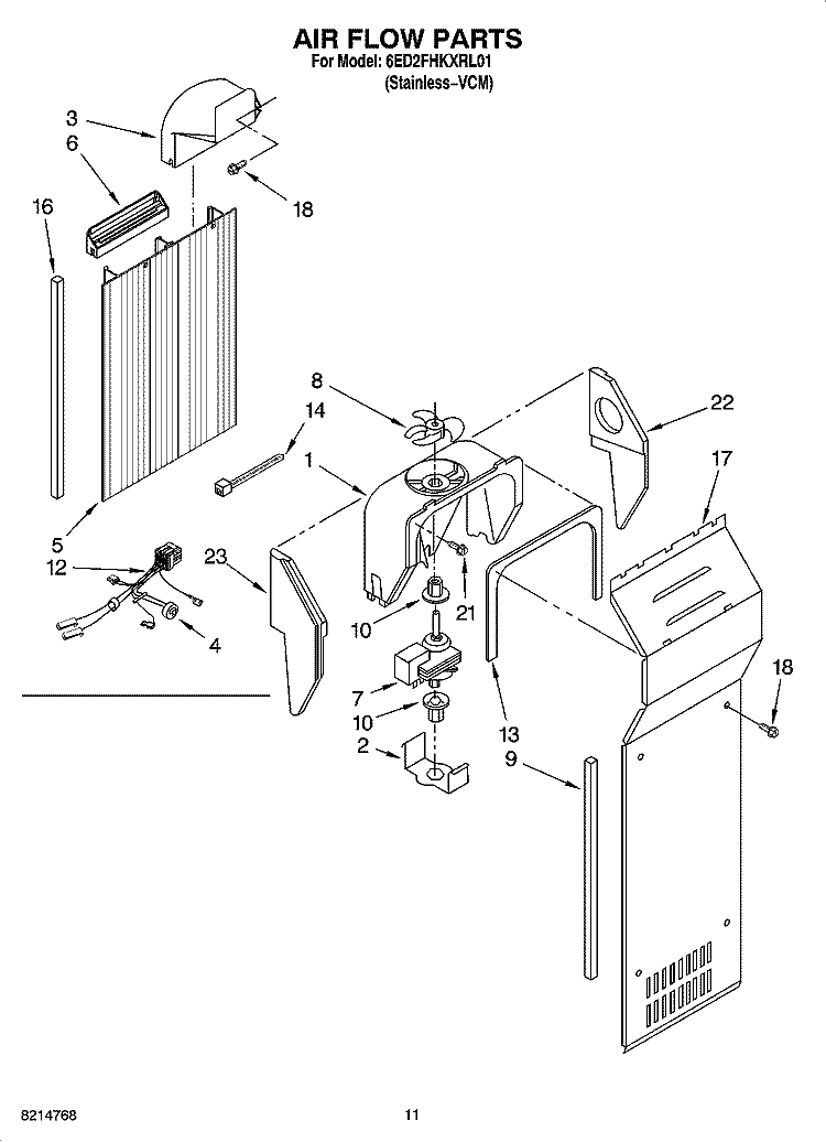 AIR FLOW PARTS Diagram and Parts List for 6ED2FHKXRL01  Whirlpool Refrigerator