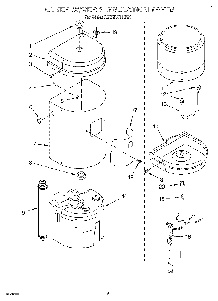 OUTER COVER & INSULATION, LITERATURE Diagram and Parts List for KHWS160JMY0  KitchenAid Miscellaneous