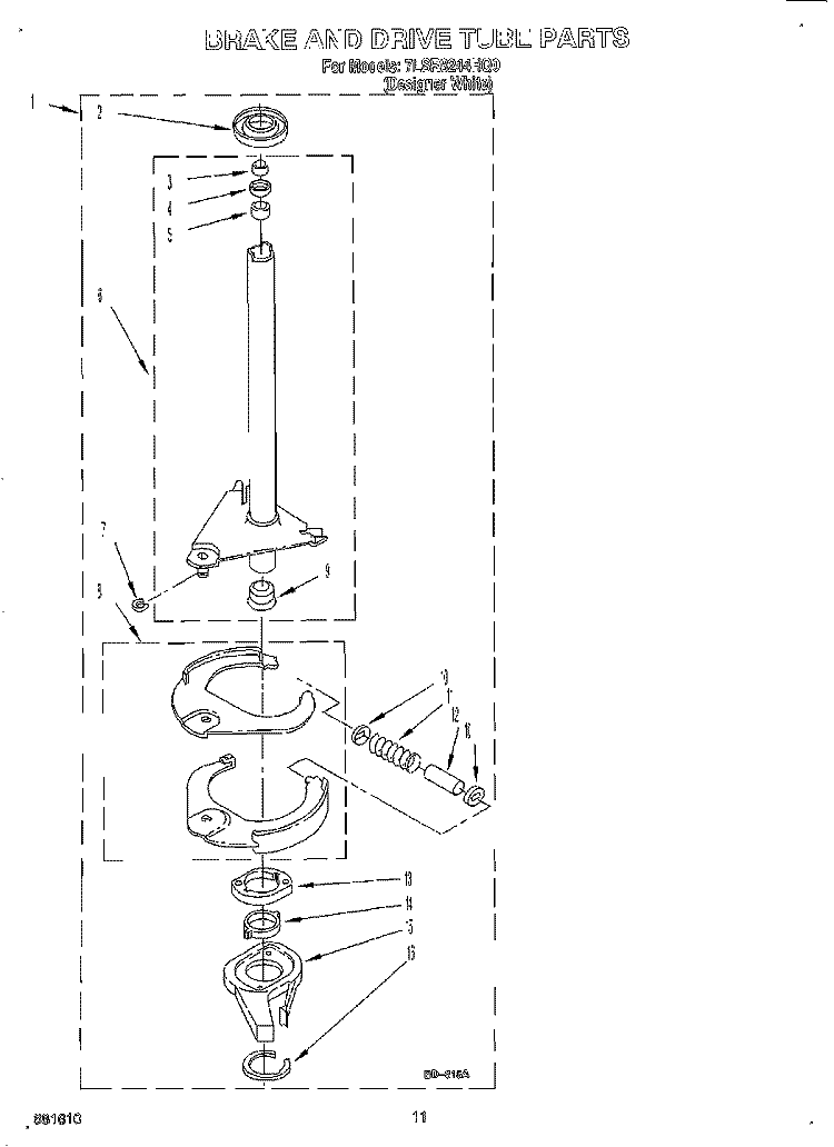 BRAKE AND DRIVE TUBE Diagram and Parts List for 7LSR8244HQ0  Whirlpool Washer