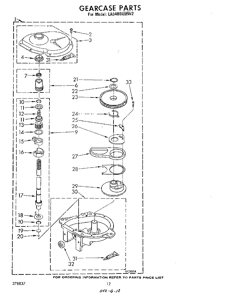 GEARCASE Diagram and Parts List for LA5400XMW2  Whirlpool Washer