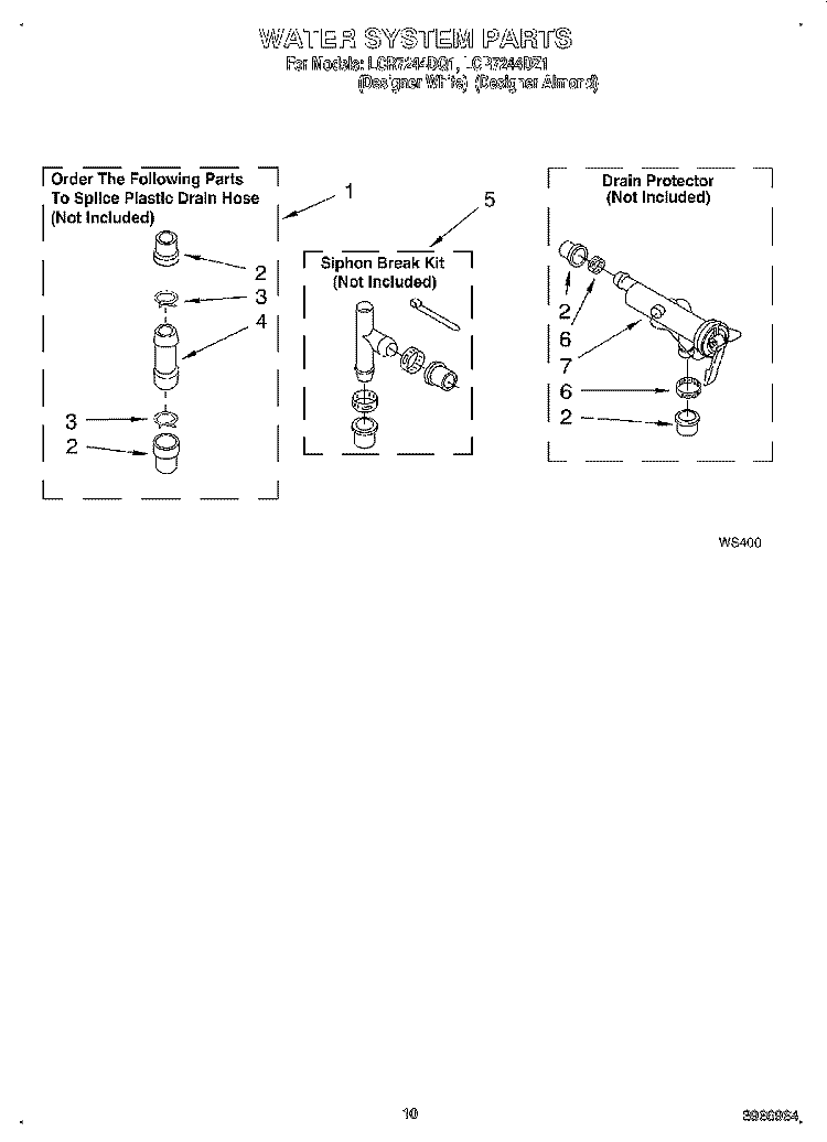 WATER SYSTEM Diagram and Parts List for LCR7244DQ1  Whirlpool Washer