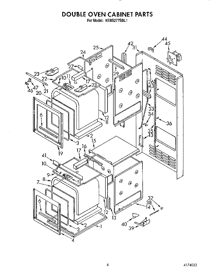 DOUBLE OVEN CABINET Diagram and Parts List for KEBS177SBL0  KitchenAid Wall Oven
