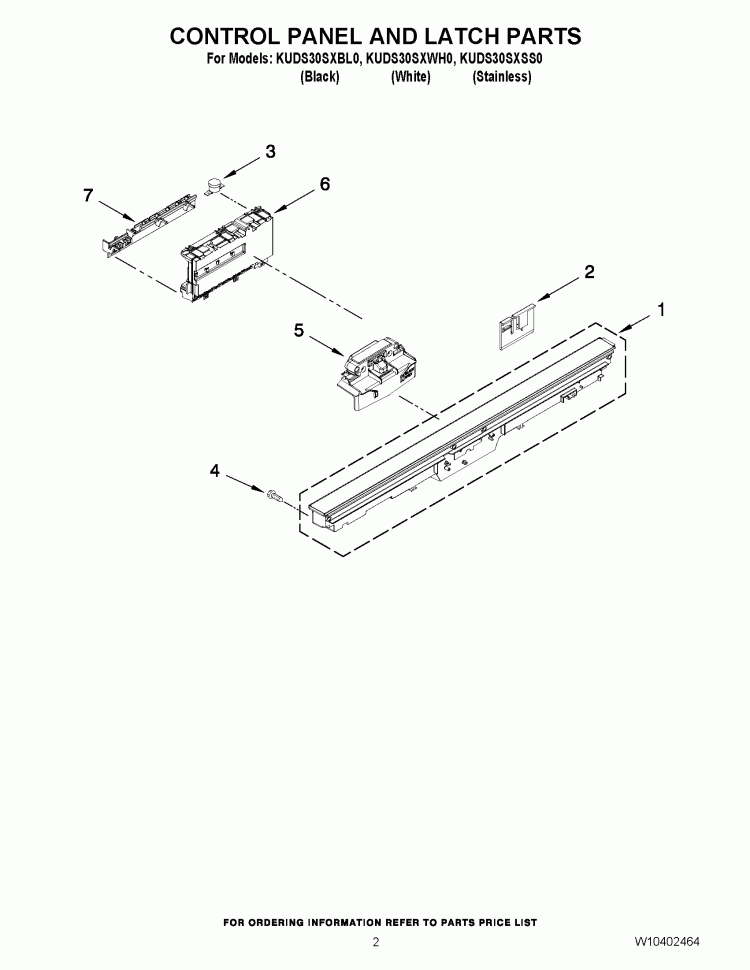 CONTROL PANEL AND LATCH PARTS Diagram and Parts List for KUDS30SXBL0  KitchenAid Dishwasher