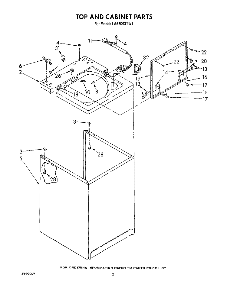 TOP AND CABINET , LIT/OPTIONAL Diagram and Parts List for LA5800XTM1  Whirlpool Washer
