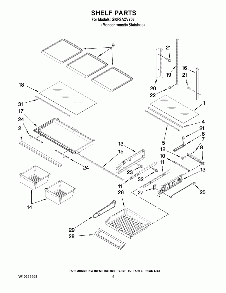 SHELF PARTS Diagram and Parts List for GI0FSAXVY03  Whirlpool Refrigerator