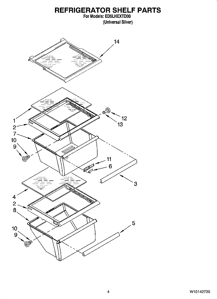 REFRIGERATOR SHELF PARTS Diagram and Parts List for ED5LHEXTD00  Whirlpool Refrigerator