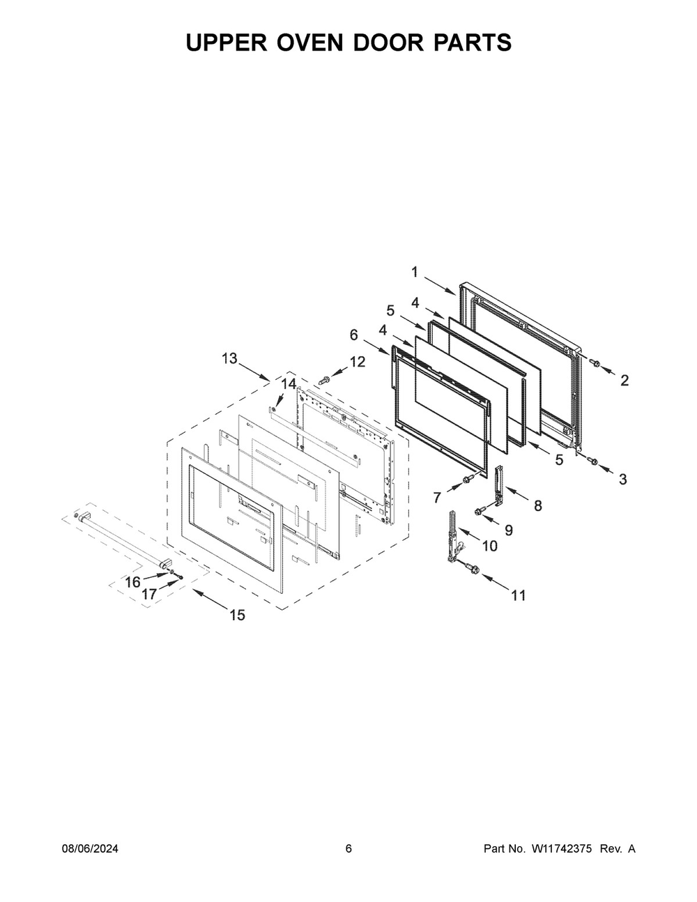 04 - Upper Oven Door Parts Diagram and Parts List for KOED430RSS00  Whirlpool Wall Oven