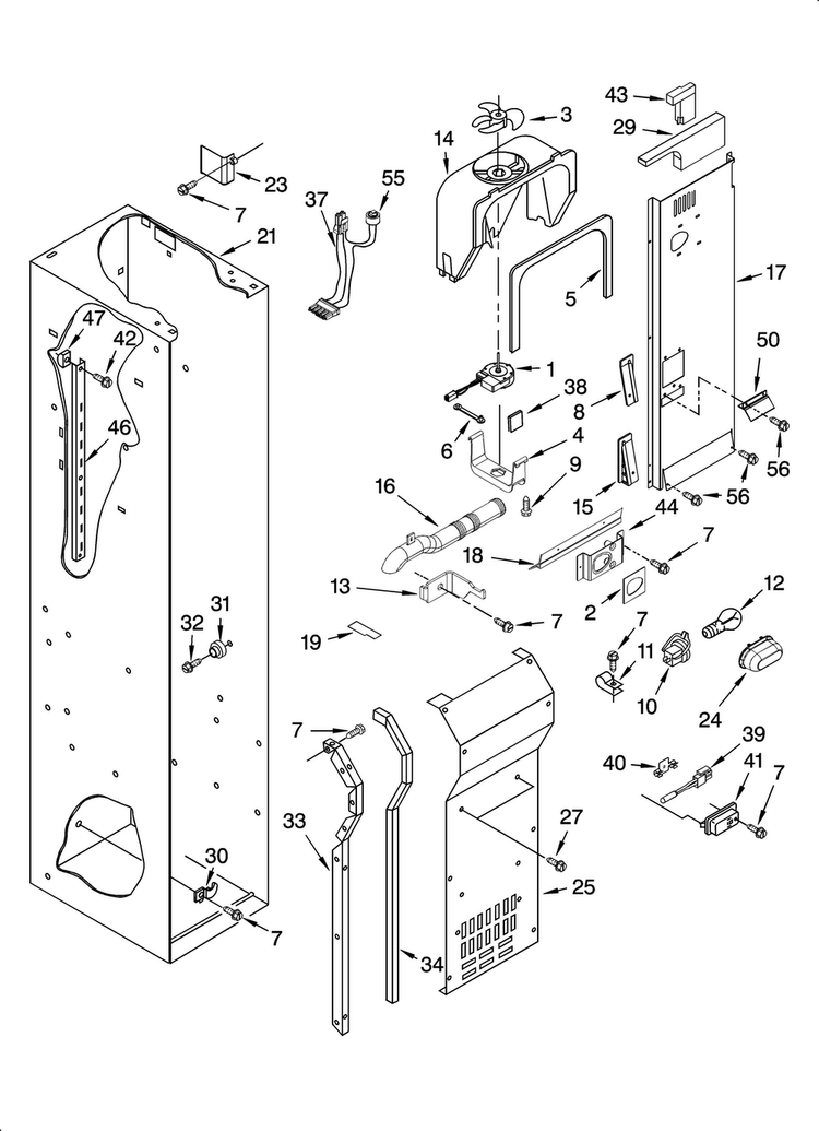Freezer Liner And Air Flow Parts Diagram and Parts List for KSSS48FMX03  KitchenAid Refrigerator