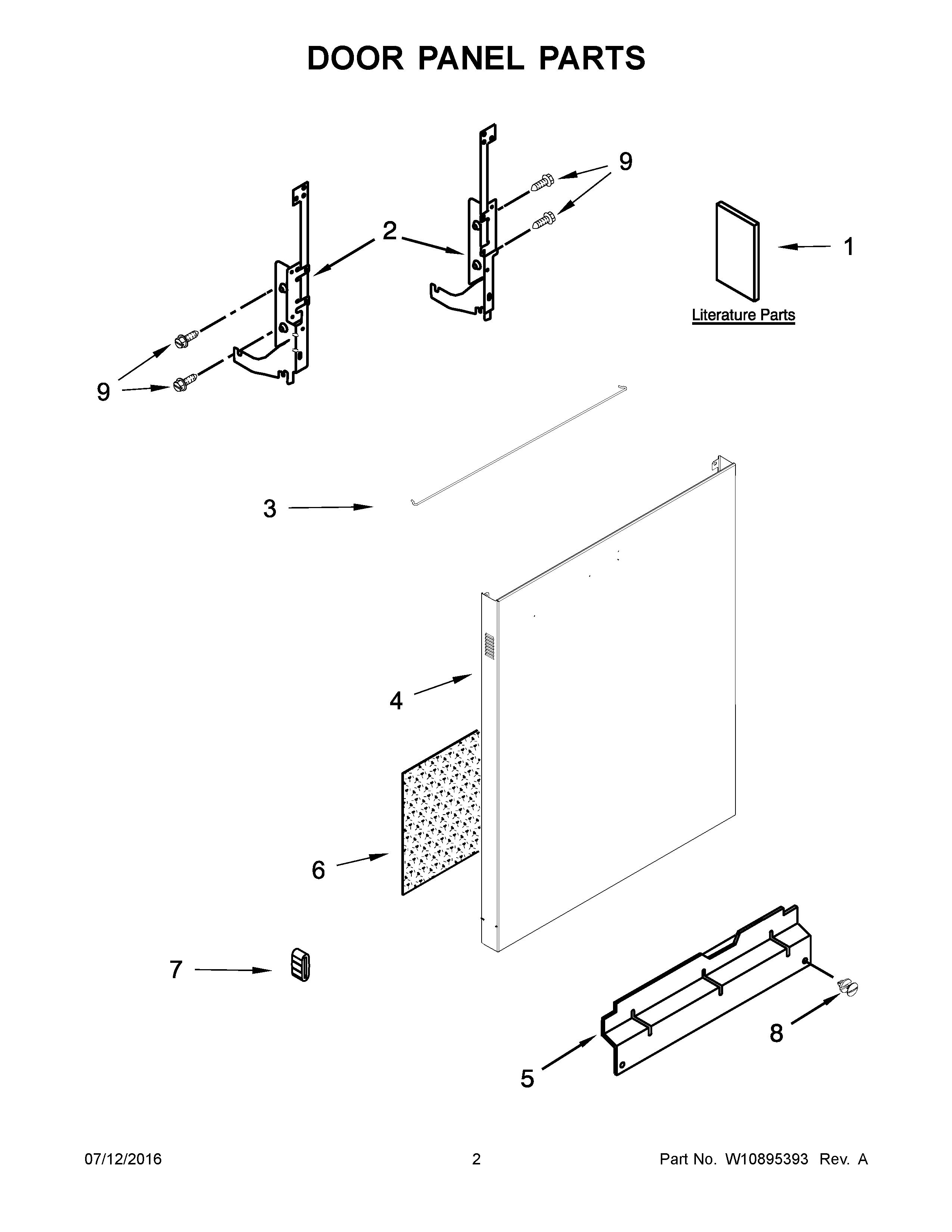 Door Panel Parts Diagram and Parts List for 66514422N511  Kenmore Dishwasher