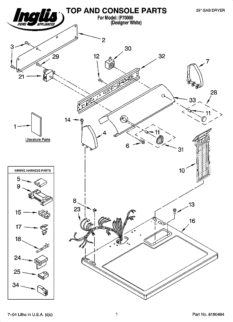 TOP AND CONSOLE PARTS Diagram and Parts List for IP70000  Inglis Dryer