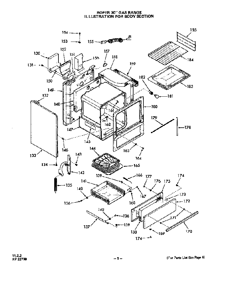 Body Diagram and Parts List for 1303*0A  Roper Range