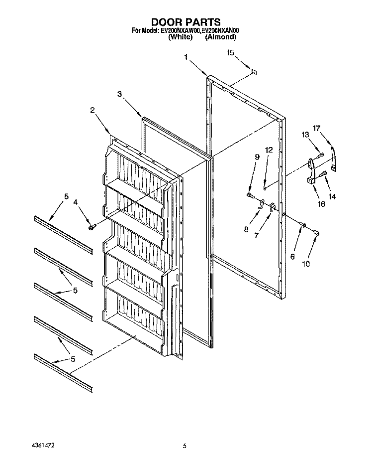 DOOR Diagram and Parts List for EV200NXAN00  Whirlpool Freezer
